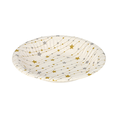 Papstar 50 Schalen, Pappe rund &Oslash; 19 cm x 3 cm silber/gold "Etoiles"