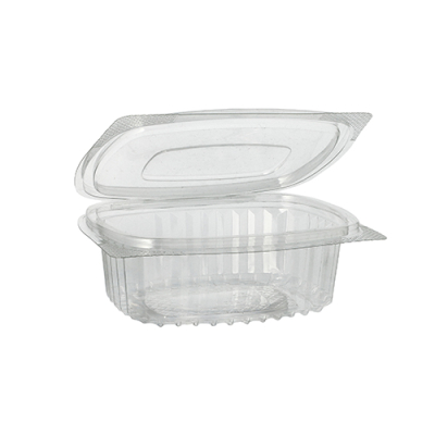 50 Feinkost- und Salatschalen mit Klappdeckel, R-PET oval 250 ml 4,3 cm x 10,6 cm x 13,3 cm klar