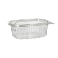 50 Feinkost- und Salatschalen mit Klappdeckel, R-PET oval 500 ml 5,5 cm x 12,4 cm x 15 cm klar