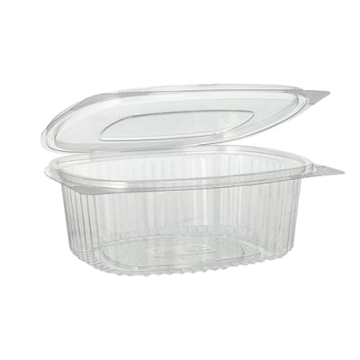 50 Feinkost- und Salatschalen mit Klappdeckel, R-PET oval 750 ml 6,2 cm x 14,4 cm x 17,5 cm klar