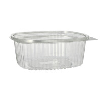 50 Feinkost- und Salatschalen mit Klappdeckel, R-PET oval 1000 ml 6,6 cm x 15,8 cm x 18,4 cm klar