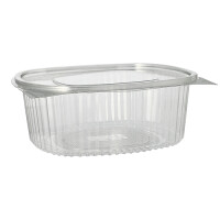 50 Feinkost- und Salatschalen mit Klappdeckel, R-PET oval 1500 ml 7,6 cm x 18,2 cm x 20,8 cm klar