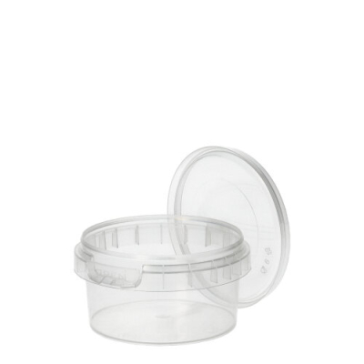 50 Feinkostbecher, PP rund 80 ml &Oslash; 6,9 cm x 3,65 cm transparent mit Originalit&auml;tsverschluss