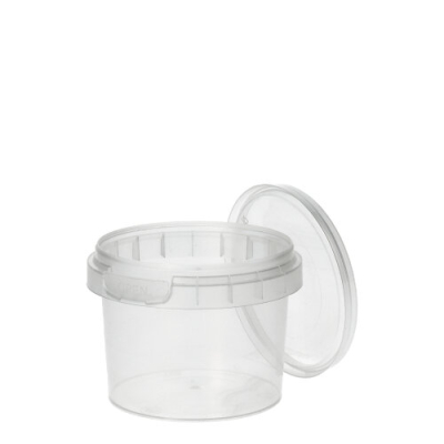 48 Feinkostbecher, PP rund 120 ml &Oslash; 6,9 cm x 5,1 cm transparent mit Originalit&auml;tsverschluss