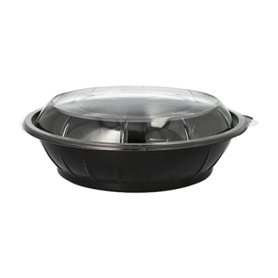 25 Salatschalen, PET 1000 ml &Oslash; 21,8 cm &Acirc;&middot; 6 cm schwarz &quot;Snap It&quot; mit Deckel R-PET glasklar