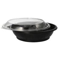 25 Salatschalen, PET 1000 ml &Oslash; 21,8 cm x 6 cm schwarz "Snap It" mit Deckel R-PET glasklar
