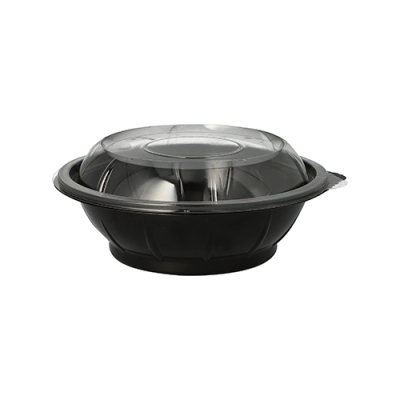 25 Salatschalen, PET 600 ml &Oslash; 16,6 cm x 5,9 cm schwarz "Snap It" mit Deckel R-PET glasklar