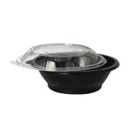 25 Salatschalen, PET 600 ml &Oslash; 16,6 cm &Acirc;&middot; 5,9 cm schwarz &quot;Snap It&quot; mit Deckel R-PET glasklar