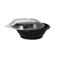 25 Salatschalen, PET 600 ml &Oslash; 16,6 cm x 5,9 cm schwarz "Snap It" mit Deckel R-PET glasklar
