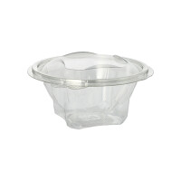 50 Feinkost- und Salatschalen mit Klappdeckel, R-PET rund 500 ml &Oslash; 15,5 cm &Acirc;&middot; 6,8 cm glasklar