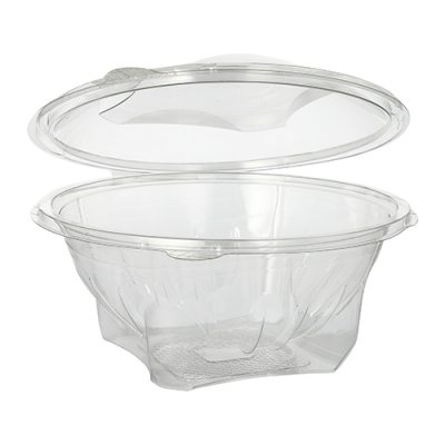 50 Feinkost- und Salatschalen mit Klappdeckel, R-PET rund 1000 ml &Oslash; 18,5 cm x 7,8 cm glasklar