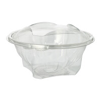 50 Feinkost- und Salatschalen mit Klappdeckel, R-PET rund 1000 ml &Oslash; 18,5 cm &Acirc;&middot; 7,8 cm glasklar