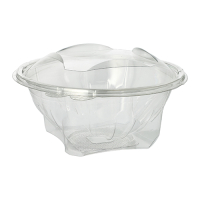 50 Feinkost- und Salatschalen mit Klappdeckel, R-PET rund 1000 ml &Oslash; 18,5 cm x 7,8 cm glasklar