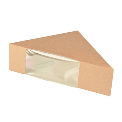 50 Sandwichboxen, Pappe mit Sichtfenster aus PLA 12,3 cm x 12,3 cm x 5,2 cm braun