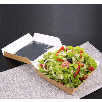 Papstar 25 Feinkostboxen, Pappe mit Sichtfenster aus PLA eckig 750 ml 14 cm x 14 cm x 5 cm braun