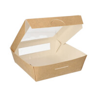 Papstar 25 Feinkostboxen, Pappe mit Sichtfenster aus PLA eckig 1000 ml 16 cm x 16 cm x 5 cm braun