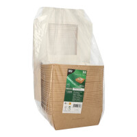 Papstar 25 Feinkostboxen, Pappe mit Sichtfenster aus PLA eckig 1000 ml 16 cm x 16 cm x 5 cm braun