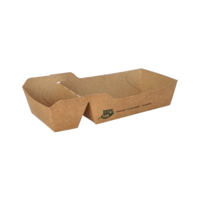 Papstar 80 Pommes-Frites-Trays, Pappe &quot;pure&quot; 2-geteilt 3,5 cm x 7 cm x 12 cm braun &quot;100% Fair&quot; mittel