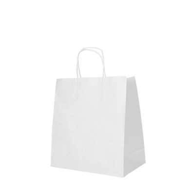 Papstar 25 Tragetaschen, Papier 27 cm x 32 cm x 21,5 cm weiss mit gedrehtem Tragegriff