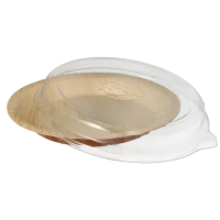 10 Teller, Palmblatt rund 500 ml &Oslash; 23 cm x 5,3 cm mit rPET Deckel "Kombipack"