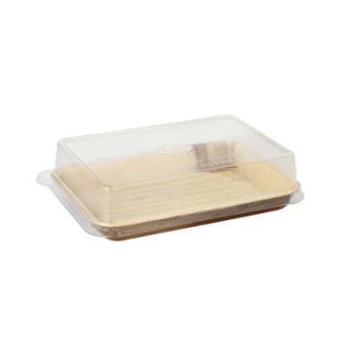 10 Sushi-Schalen Palmblatt eckig 150 ml 4,4 cm x 17,5 cm x 12,2 cm natur mit rPET Deckel &quot;Kombipack&quot;