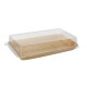 10 Sushi-Schalen Palmblatt eckig 200 ml 4,4 cm x 22 cm x 14,2 cm natur mit rPET Deckel &quot;Kombipack&quot;