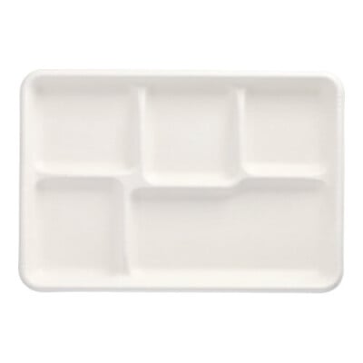 Papstar 25 Men&uuml;-Trays, Zuckerrohr &quot;pure&quot; 5-geteilt 2,4 cm x 21,6 cm x 31,7 cm weiss