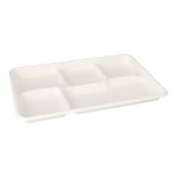 Papstar 25 Men&uuml;-Trays, Zuckerrohr &quot;pure&quot; 5-geteilt 2,4 cm x 21,6 cm x 31,7 cm weiss