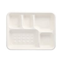 Papstar 25 Men&uuml;-Trays, Zuckerrohr &quot;pure&quot; 5-geteilt 3,7 cm x 22 cm x 28,2 cm weiss