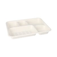 Papstar 25 Men&uuml;-Trays, Zuckerrohr &quot;pure&quot; 5-geteilt 3,7 cm x 22 cm x 28,2 cm weiss