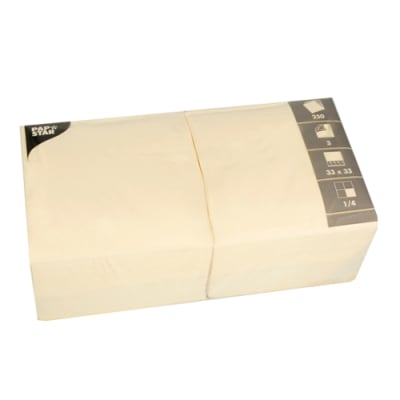 250 Servietten, 3-lagig 1/4-Falz 33 cm x 33 cm creme