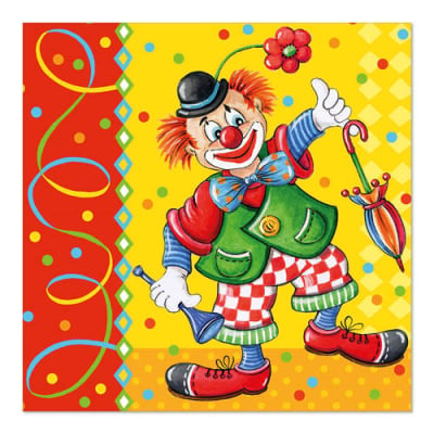 100 Servietten, 3-lagig 1/4-Falz 33 cm x 33 cm &quot;Clown&quot;