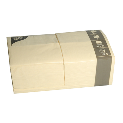 250 Servietten, 3-lagig 1/8-Falz 33 cm x 33 cm creme