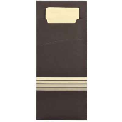 520 Bestecktaschen 20 cm x 8,5 cm schwarz/creme &quot;Stripes&quot; inkl. farbiger Serviette 33 x 33 cm 2-lag.