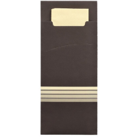 Papstar 520 Bestecktaschen 20 cm x 8,5 cm schwarz/creme &quot;Stripes&quot; inkl. farbiger Serviette 33 x 33 cm 2-lag.