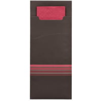 520 Bestecktaschen 20 cm x 8,5 cm schwarz/bordeaux &quot;Stripes&quot; inkl. farbiger Serviette 33 x 33 cm 2-lag.