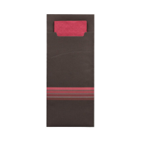 520 Bestecktaschen 20 cm x 8,5 cm schwarz/bordeaux &quot;Stripes&quot; inkl. farbiger Serviette 33 x 33 cm 2-lag.