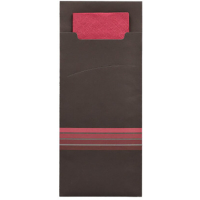 Papstar 520 Bestecktaschen 20 cm x 8,5 cm schwarz/bordeaux &quot;Stripes&quot; inkl. farbiger Serviette 33 x 33 cm 2-lag.