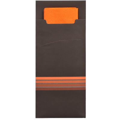 520 Bestecktaschen 20 cm x 8,5 cm schwarz/orange &quot;Stripes&quot; inkl. farbiger Serviette 33 x 33 cm 2-lag.