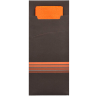 Papstar 520 Bestecktaschen 20 cm x 8,5 cm schwarz/orange &quot;Stripes&quot; inkl. farbiger Serviette 33 x 33 cm 2-lag.