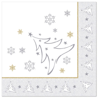 Papstar 50 Servietten &quot;ROYAL Collection&quot; 1/4-Falz 40 cm x 40 cm silber &quot;X-Mas Elegance&quot;