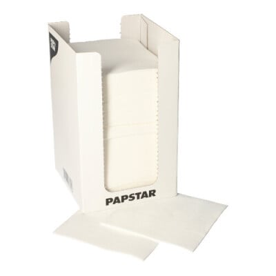 Papstar 100 Servietten, 2-lagig &quot;PUNTO&quot; 1/4-Falz 20 cm x 20 cm weiss mikrogepr&auml;gt, in Spenderbox