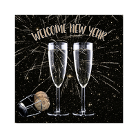 Papstar 20 Servietten, 3-lagig 1/4-Falz 25 cm x 25 cm &quot;Welcome New Year&quot;