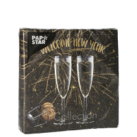 Papstar 20 Servietten, 3-lagig 1/4-Falz 25 cm x 25 cm &quot;Welcome New Year&quot;