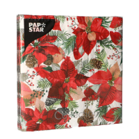 Papstar 20 Servietten, 3-lagig 1/4-Falz 33 cm x 33 cm &quot;Winter Poinsettia&quot;