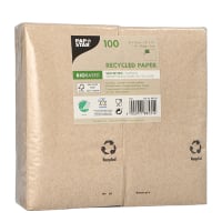 Papstar 100 Servietten, 3-lagig 1/8-Falz 33 cm x 33 cm natur aus recyceltem Papier