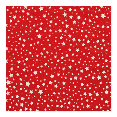 Papstar 50 Servietten, 3-lagig 1/4-Falz 33 cm x 33 cm rot/weiss &quot;Etoiles&quot;