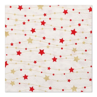 Papstar 50 Servietten, 3-lagig 1/4-Falz 33 cm x 33 cm rot/gold &quot;Etoiles&quot;