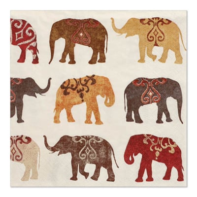 20 Servietten, 3-lagig 1/4-Falz 33 cm x 33 cm &quot;Elephants&quot;