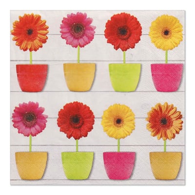 20 Servietten, 3-lagig 1/4-Falz 33 cm x 33 cm &quot;Glowing Gerberas&quot;